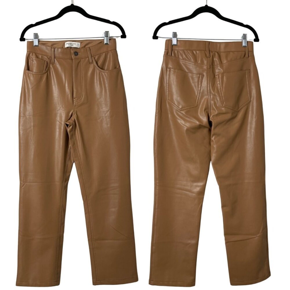 Abercrombie & Fitch Curve Love 27 4 Tan Vegan Leather Pants 90s Straight Ultra